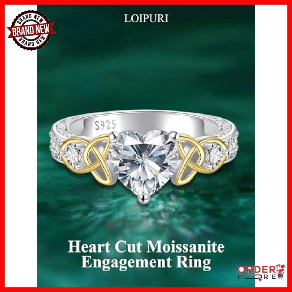 2CT Moissanite Heart Celtic Knot Sterling Silver Ring Size 7 - Picture 3 of 8